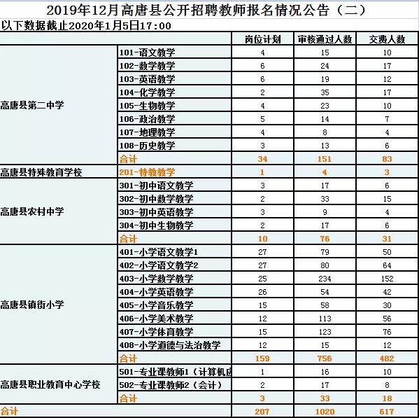 2019年聊城高唐县教师招聘207人报名情况